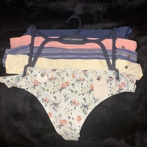 Lucky Brand Womens Thong 5 pack Panties Set Multi-Color Blue, Pink & Tan Size XL
